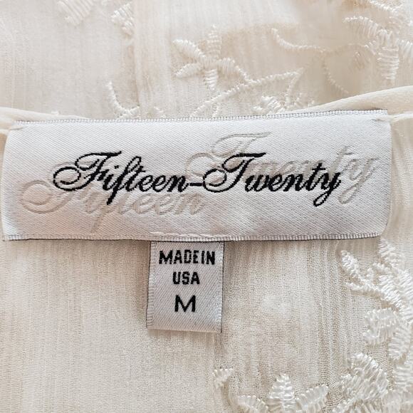 Fifteen-Twenty Ivory Sheer Nicole 100% Silk Angel Top Embroidered Floral - Picture 6 of 7